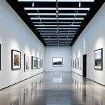 A sleek, contemporary art gallery interior designed for grand art installations. The vast space features towering high ceilings, smooth white walls, and polished concrete floors. Strategic, dynamic track lighting casts precise illumination, seamlessly blending with diffused natural light filtering in from unseen skylights. Subtle, acoustically engineered paneling is integrated into the architecture. The minimalist design emphasizes adaptable spaces, ready to host diverse artistic expressions. professional photography, high resolution, architectural visualization, perfect anatomy, correct proportions, natural pose, well-formed hands, proper finger count, natural body proportions, safe for work, appropriate content, fully clothed, modest clothing, appropriate attire, professional dress, professional, high quality.