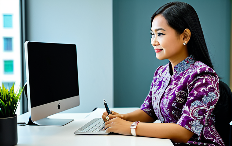 **
A professional Malaysian businesswoman in a modest batik dress, sitting at a modern desk in a bright Kuala Lumpur office, fully clothed, appropriate attire, safe for work, perfect anatomy, natural proportions, professional photography, high quality.
**