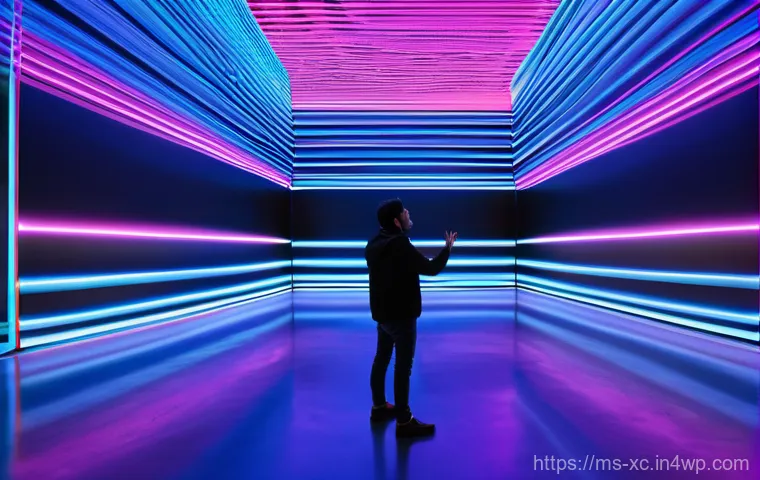 설치 예술 공간에서의 오디오 요소 활용법 - **Prompt:** A serene and immersive art installation room. A lone figure, dressed in modest, casual a...